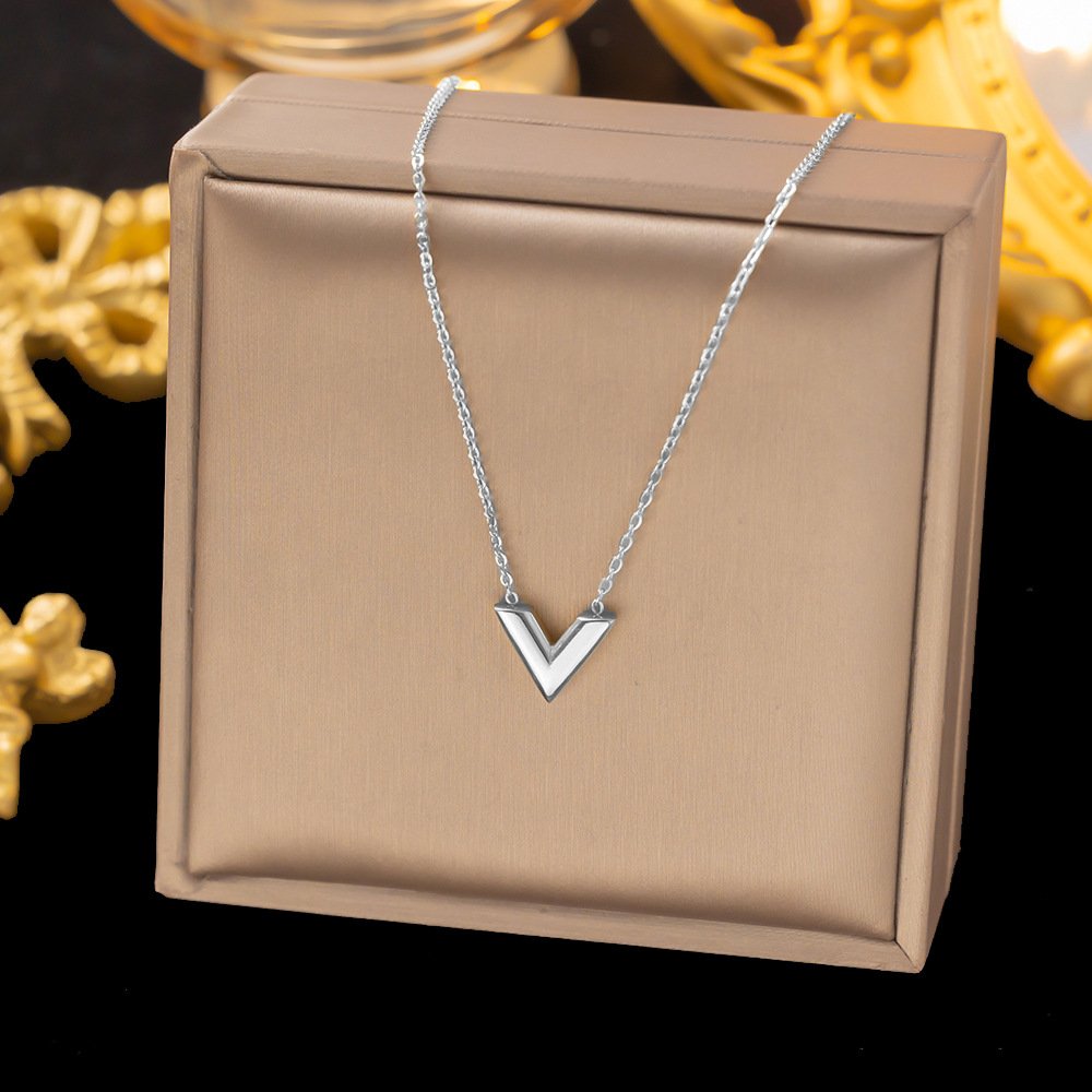 Waterproof 18K Gold Plated Stainless Steel V Shape Pendant Necklace Bracelet Earrings Fine Fashion Jewelry Sets For Women