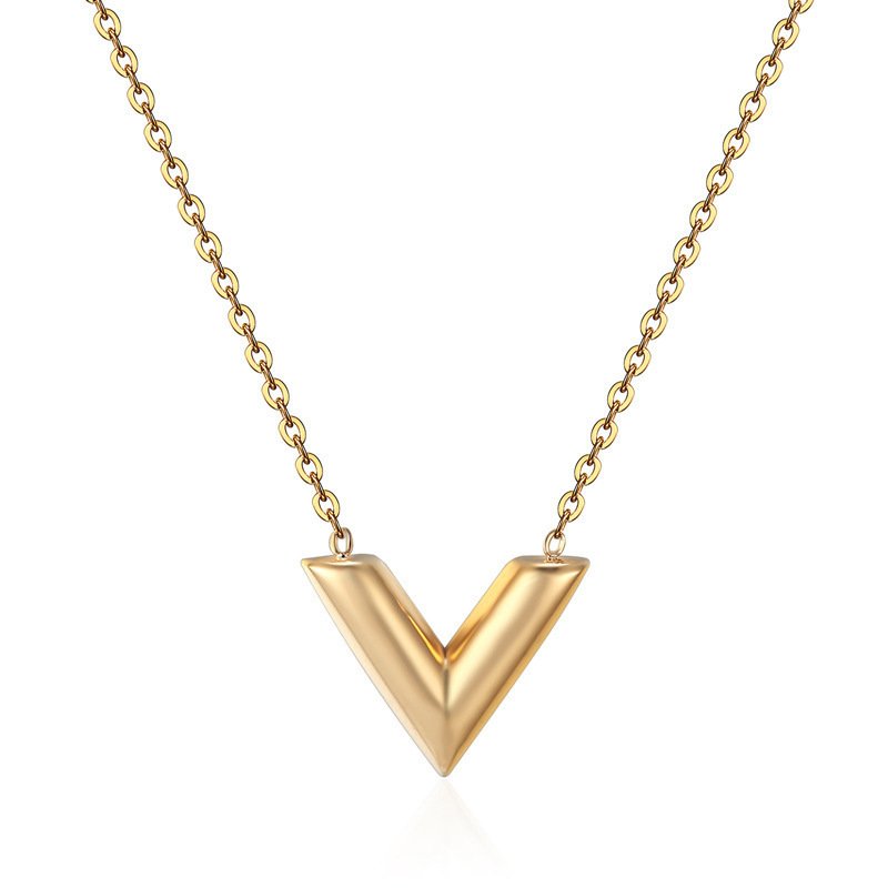 Waterproof 18K Gold Plated Stainless Steel V Shape Pendant Necklace Bracelet Earrings Fine Fashion Jewelry Sets For Women