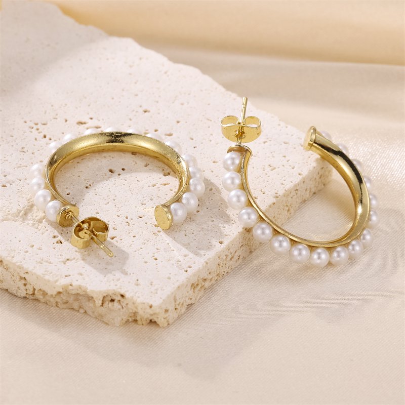 Fashion Pearl 18K Stainless Steel Earrings Cuff Earrings Jewelry For Women Gold 18K