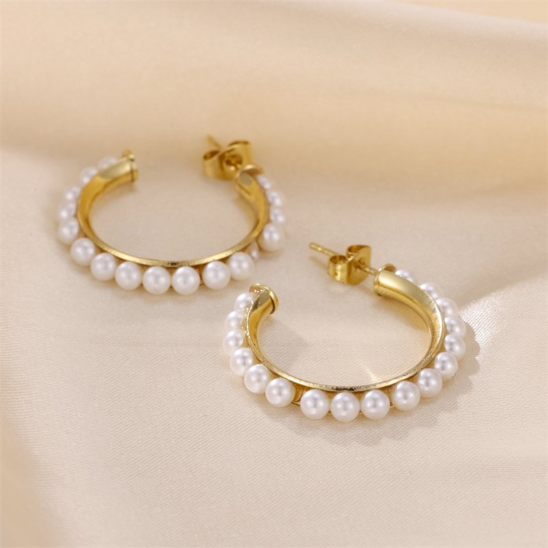 Fashion Pearl 18K Stainless Steel Earrings Cuff Earrings Jewelry For Women Gold 18K
