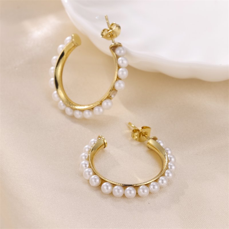 Fashion Pearl 18K Stainless Steel Earrings Cuff Earrings Jewelry For Women Gold 18K
