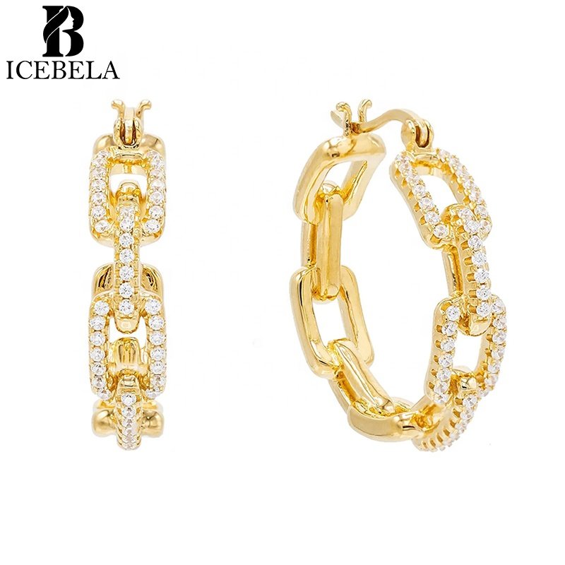 Fashion Fine Jewelry 925 Sterling Silver Clip On Earring 18k Gold Plated Pave Zircon Link Hoop Earrings Jewelry Women For Girls
