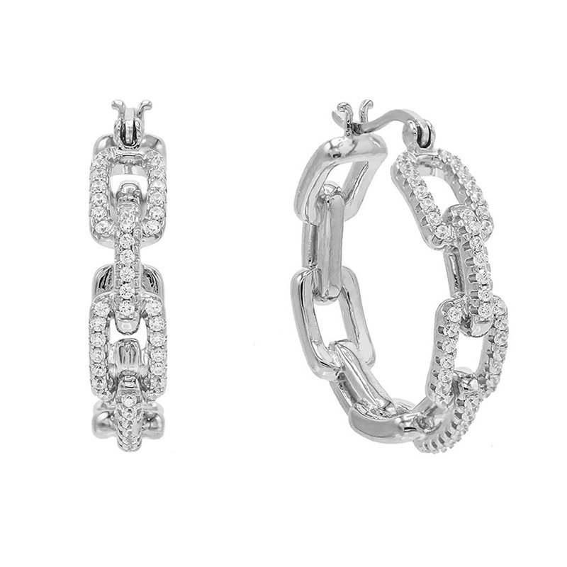Fashion Fine Jewelry 925 Sterling Silver Clip On Earring 18k Gold Plated Pave Zircon Link Hoop Earrings Jewelry Women For Girls