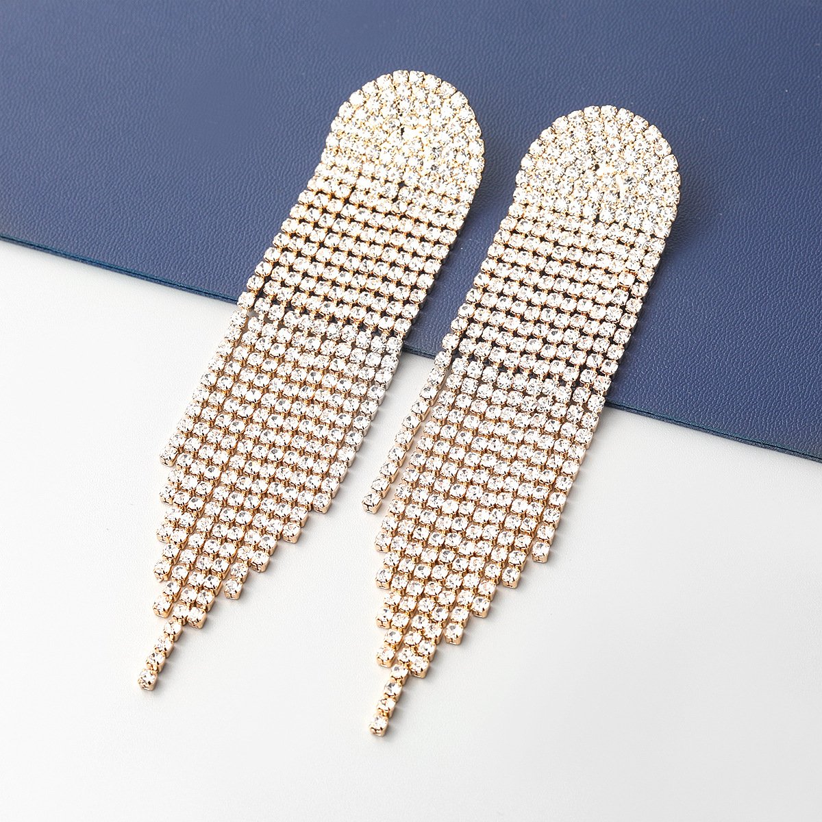 Luxury Jewelry Full Rhinestone Crystal Tassel Earrings Shiny Dangle Drop Earrings Wedding Party Gold Earings Jewelry
