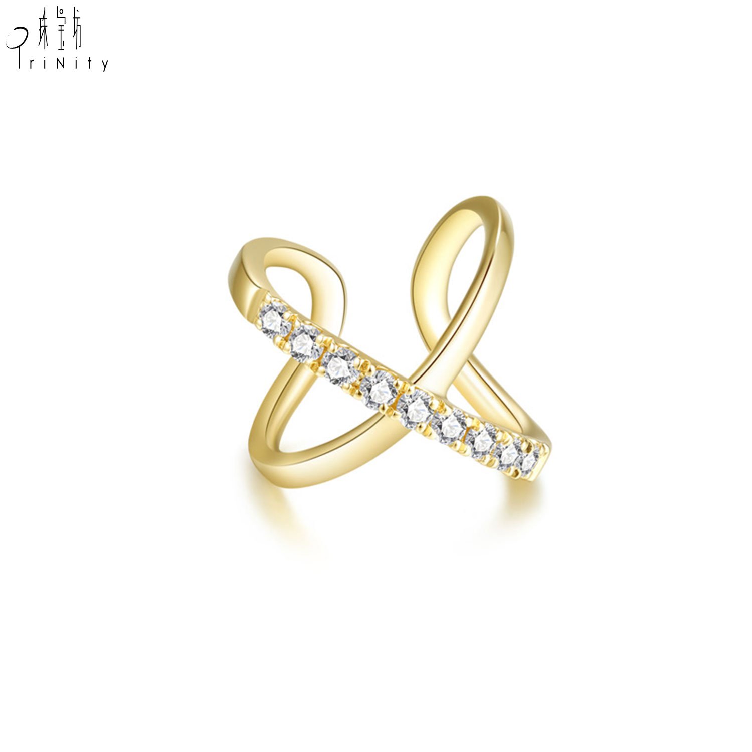 Crossover Design Products High Quality Diamond Jewelry 18K Solid Gold Real Natural Diamond Earring Cuff For Women