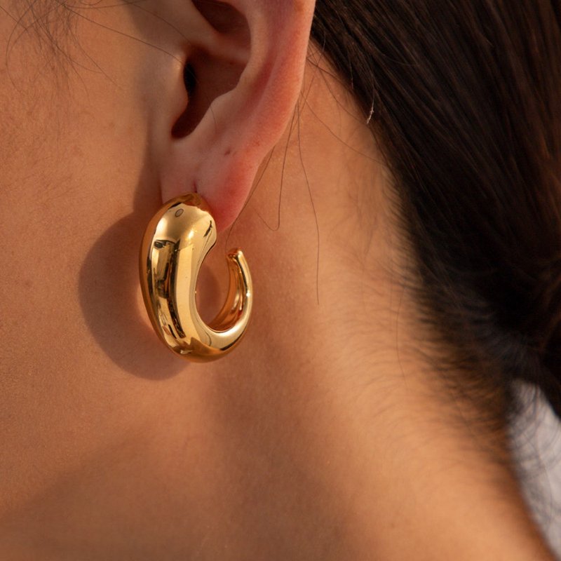 SUMMLY Vintage Thick Hoop 18k Gold Plated Stainless Steel Earrings Women Fine Fashion Jewelry