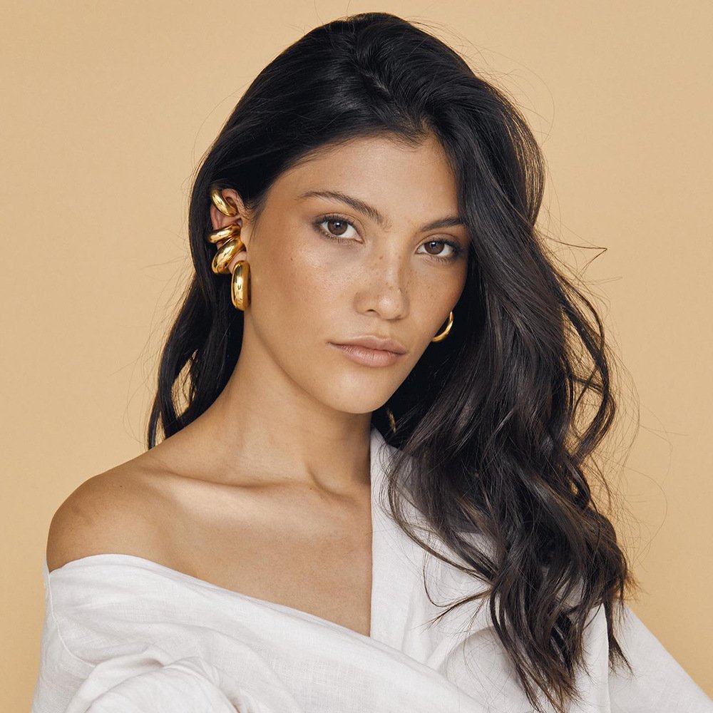 New Arrivals Fashion Exaggerated 18K Gold Plated C Shape Ear Clips Ear Cuff Glossy Waterproof Stainless Steel Earrings for Women