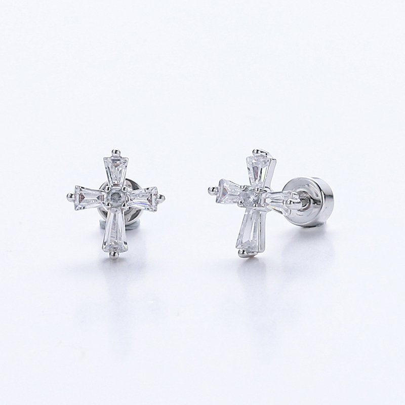 High quality fine women's gold Tragus Cartilage Helix Daith body piercing crystal black cross ear studs earrings