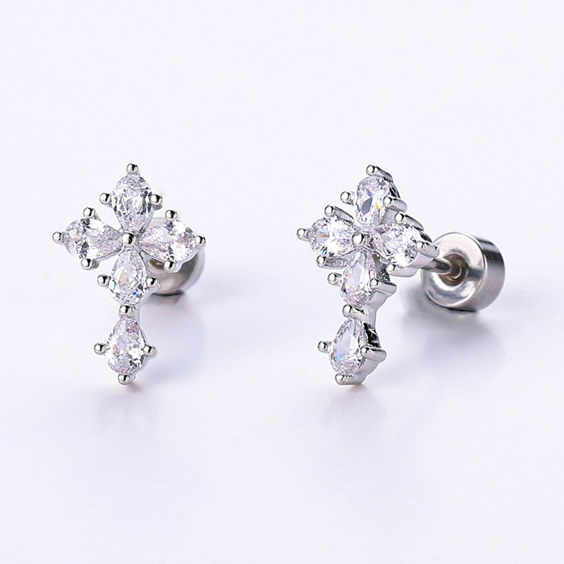 High quality fine women's gold Tragus Cartilage Helix Daith body piercing crystal black cross ear studs earrings