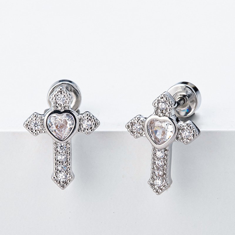 High quality fine women's gold Tragus Cartilage Helix Daith body piercing crystal black cross ear studs earrings