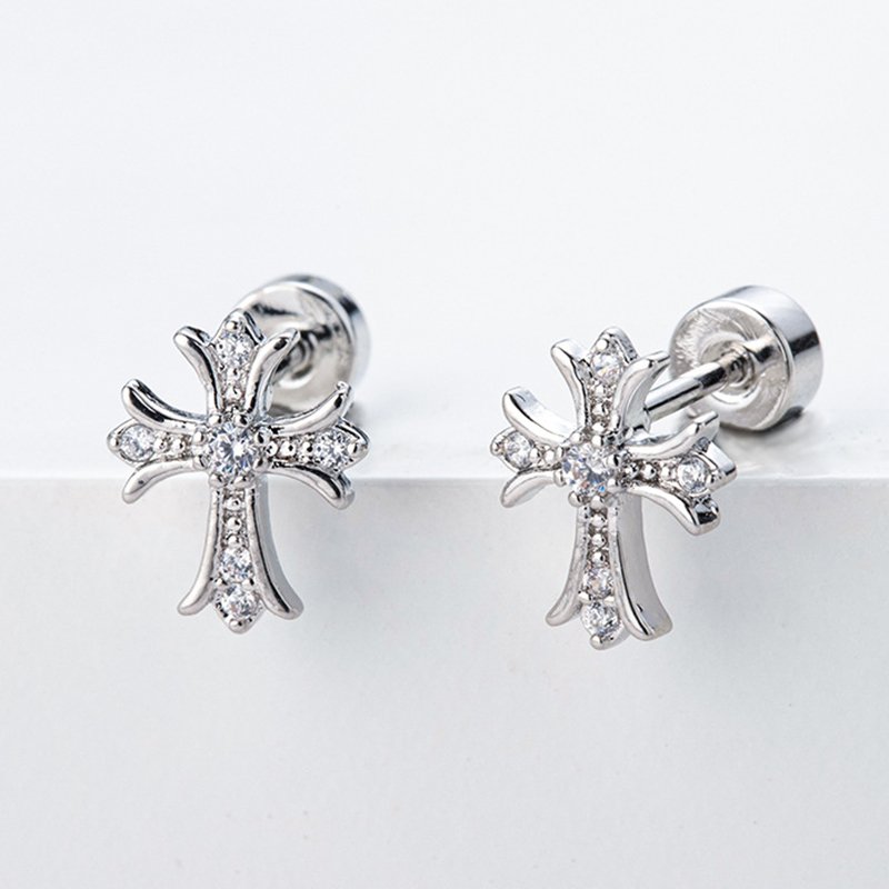 High quality fine women's gold Tragus Cartilage Helix Daith body piercing crystal black cross ear studs earrings