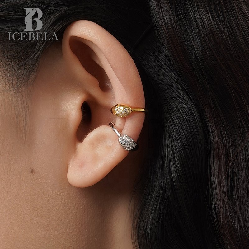 ICEBELA Fashion Retro Classic Ear Cuff Fine Jewelry Earrings Zircon Geometric 925 Sterling Silver Ear Clip Earrings For Women