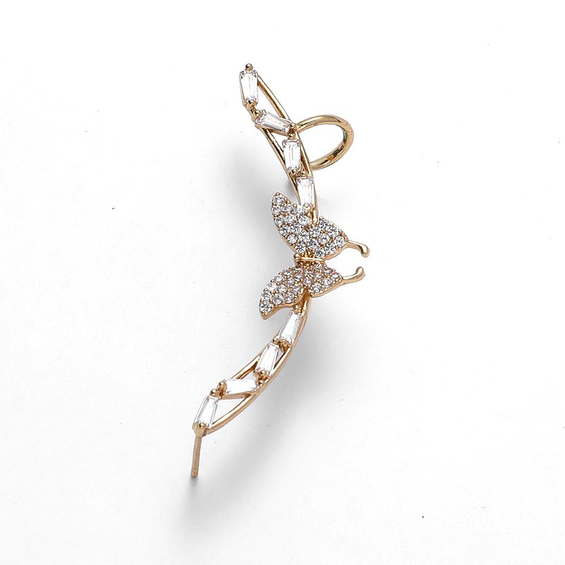 Fashion Cuff Earrings 14K Gold Plated Zircon Butterfly Shape Elegant Jewelry Cubic Zirconia Clip on Earrings For Ladies