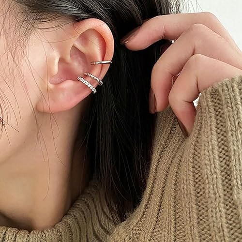 925 Sterling Silver Ear Cuff Earrings for Women non Piercing 14K Gold Plated Cubic Zirconia Ear Cuffs Earrings