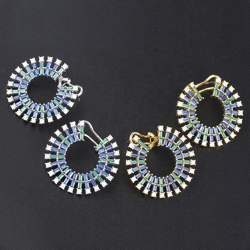 Luxury jewelry silver 925 sterling cuff earrings charming rainbow 18k gold cz colorful blue zircon design earrings popular brand
