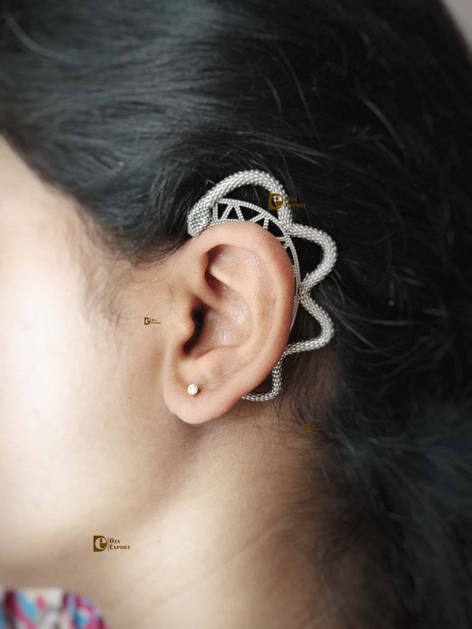 Stylish Silver Replicaa Hoop Earrings with Diamond and Pearl Casual Party Wear Ear Cuff Wrap for Girls