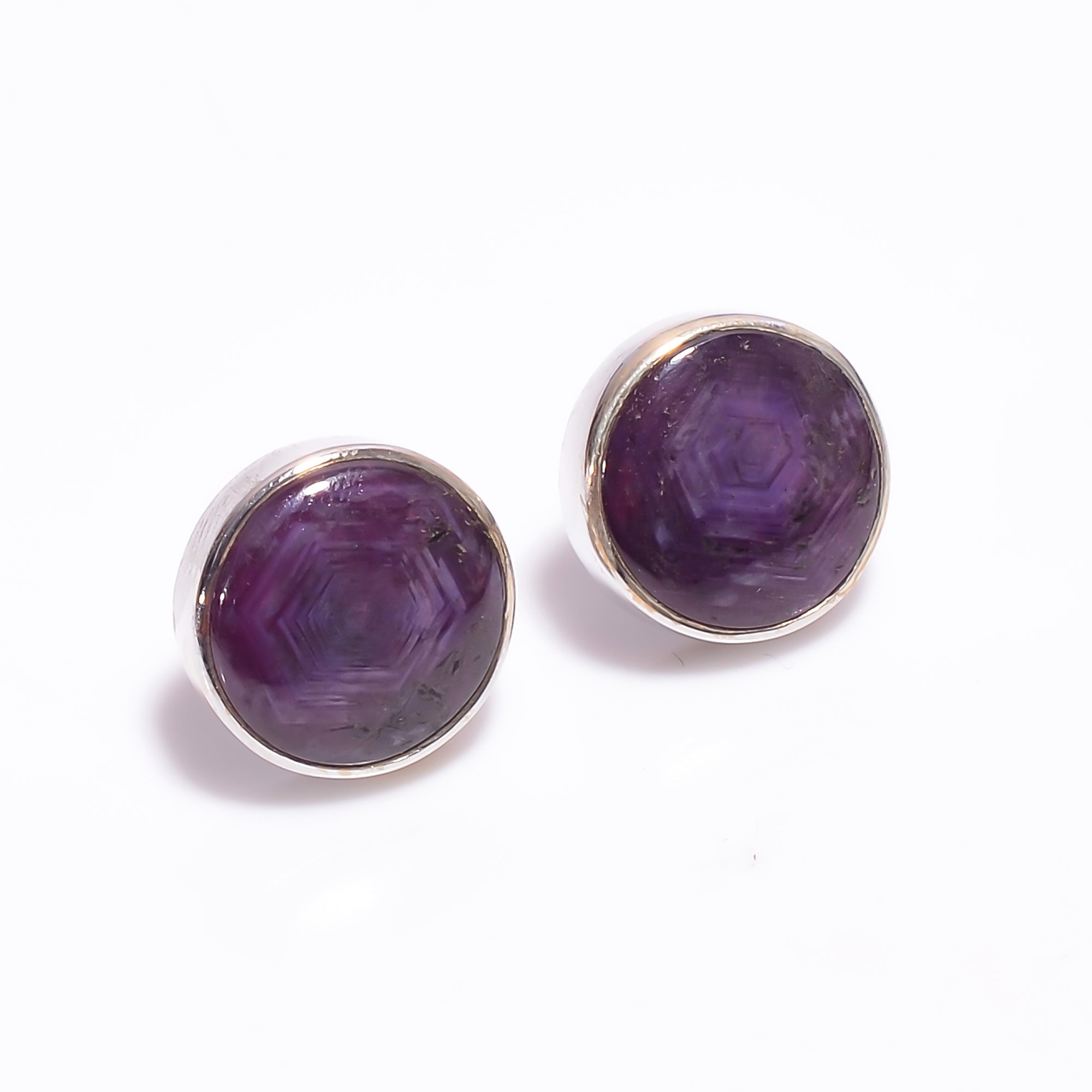 Best Selling 925 Sterling Silver Ethnic Style Handcrafted Corundum Ruby round Stud Earrings for Weddings and Parties