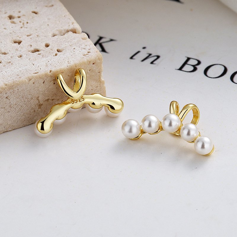 Amiee Jewelry Trendy Fashion Gold Plated Top Quality Fashion 925 Silver Pearl Cuff Earrings For Women