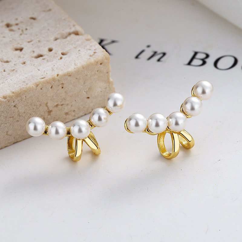 Amiee Jewelry Trendy Fashion Gold Plated Top Quality Fashion 925 Silver Pearl Cuff Earrings For Women