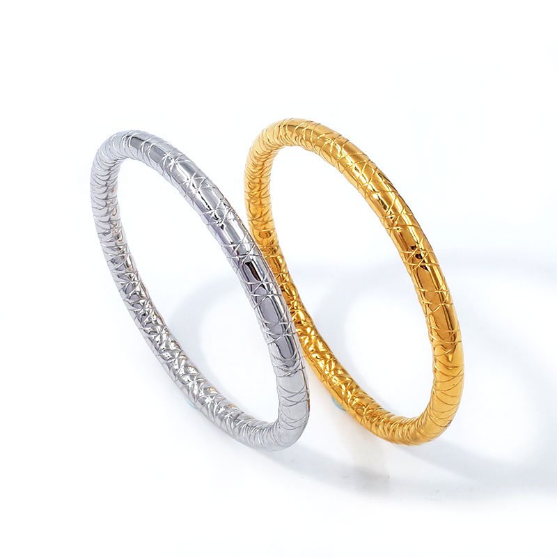 Minimalist Fashion Stainless Steel Jewelry Wholesale Waterproof Gold Plated Cuff Hollow Bangle Bracelet And Bracelet For Women