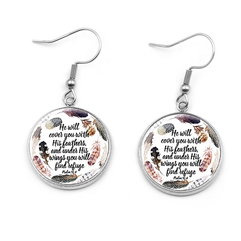 20mm Glass Dome Bible Verse Earrings Quotes Stainless Steel Dangle Earrings Christian Inspiration Jewelry