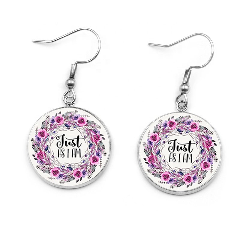 20mm Glass Dome Bible Verse Earrings Quotes Stainless Steel Dangle Earrings Christian Inspiration Jewelry
