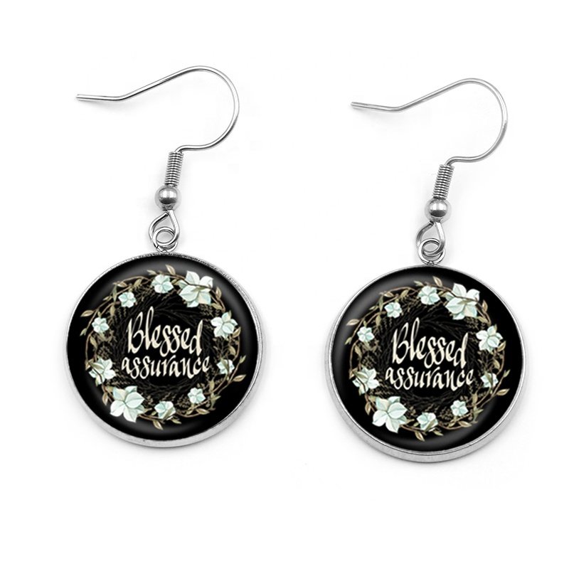 20mm Glass Dome Bible Verse Earrings Quotes Stainless Steel Dangle Earrings Christian Inspiration Jewelry