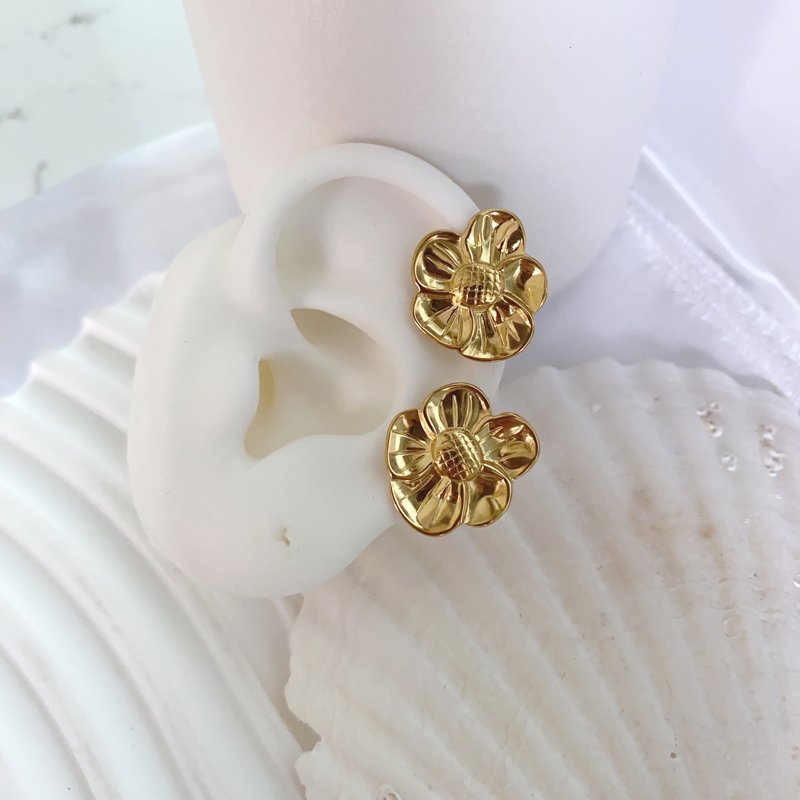 Lovely Elegant Flower Ear Hanging Earrings Cuff Gold Plated Bass Sunflower Unique Design Cuff Earrings