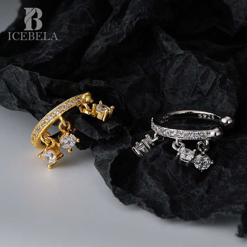 Wholesale 925 Sterling Silver Luxury Fashion Vintage Fine Jewelry Ear Cuff Geometric Inlaid Zircon Earrings For Women Girls