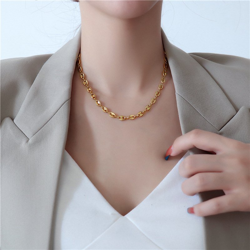 stainless steel plated 18K Gold O-Shaped Horseshoe Buckle Necklace bracelet earrings Jewelry Sets For Women