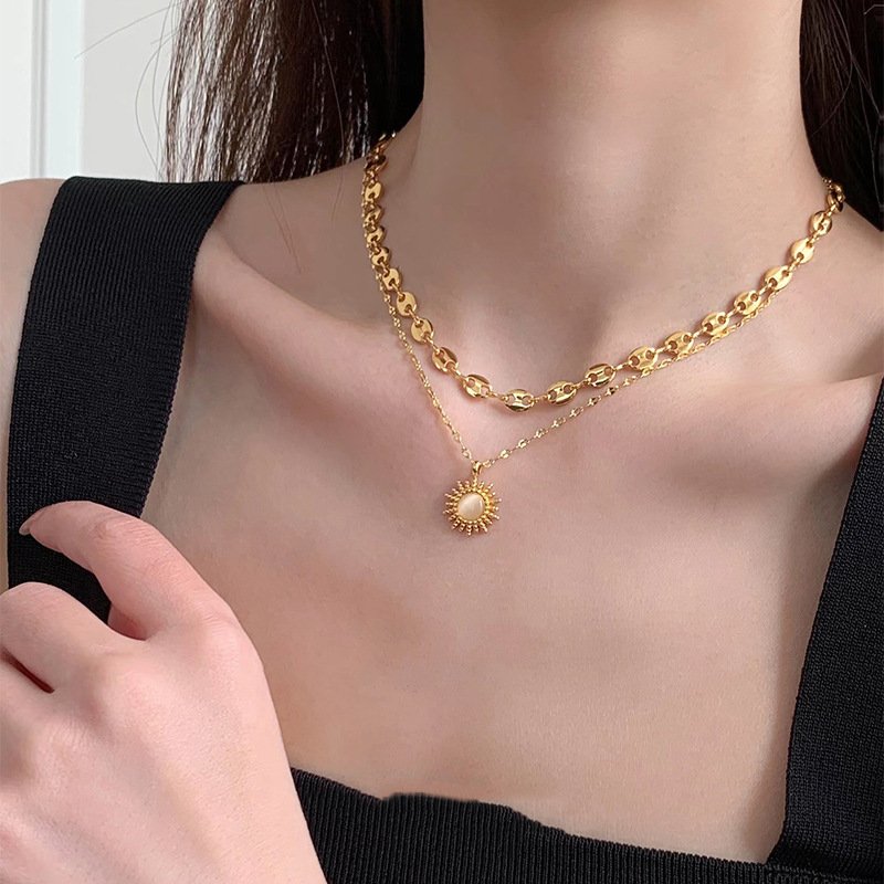 stainless steel plated 18K Gold O-Shaped Horseshoe Buckle Necklace bracelet earrings Jewelry Sets For Women