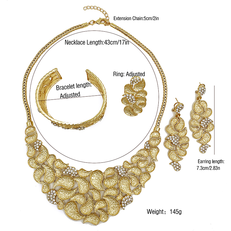 Italian 18K Gold Plated Jewelry Set Latest Luxury Design Women Necklaces Set Jewelry Cuff Bangle Bride Wedding Party Accessories