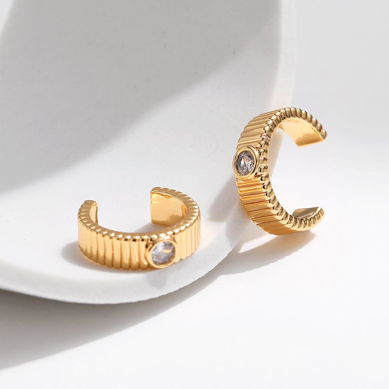 Fashion Casual Brass 18K Filled Gold Creative Vintage Earrings Delicate Type C Inlaid Zircon Small Cuff Earrings For Women