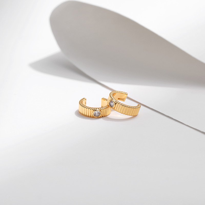 Fashion Casual Brass 18K Filled Gold Creative Vintage Earrings Delicate Type C Inlaid Zircon Small Cuff Earrings For Women