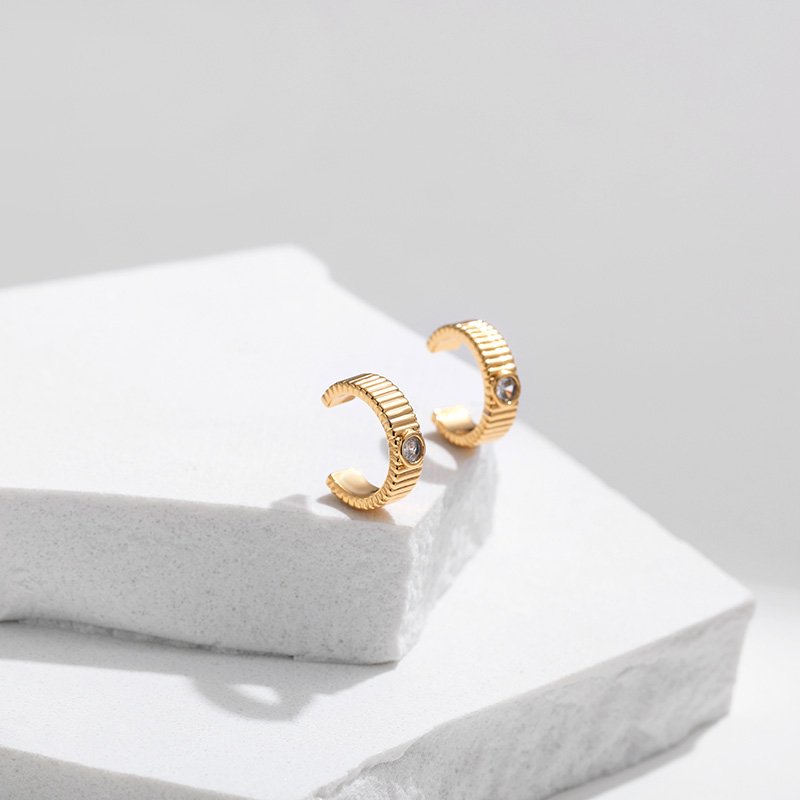 Fashion Casual Brass 18K Filled Gold Creative Vintage Earrings Delicate Type C Inlaid Zircon Small Cuff Earrings For Women