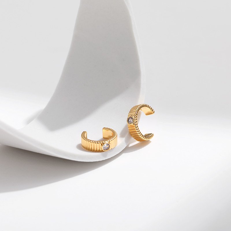 Fashion Casual Brass 18K Filled Gold Creative Vintage Earrings Delicate Type C Inlaid Zircon Small Cuff Earrings For Women