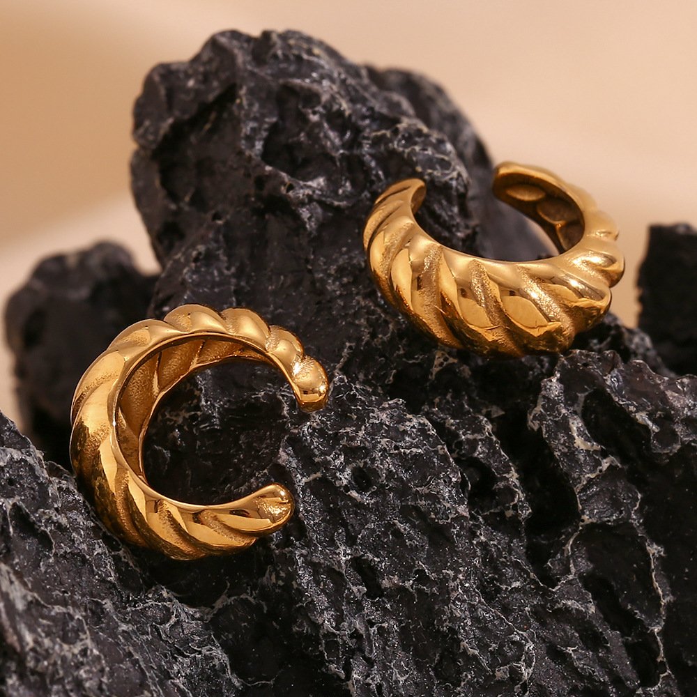 Minimalist Hollow Hammered Clip On Earrings Waterproof Gold Plated Ear Cuff Earrings