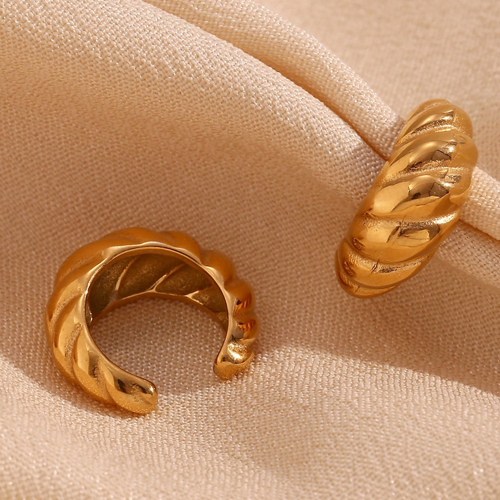 Minimalist Hollow Hammered Clip On Earrings Waterproof Gold Plated Ear Cuff Earrings