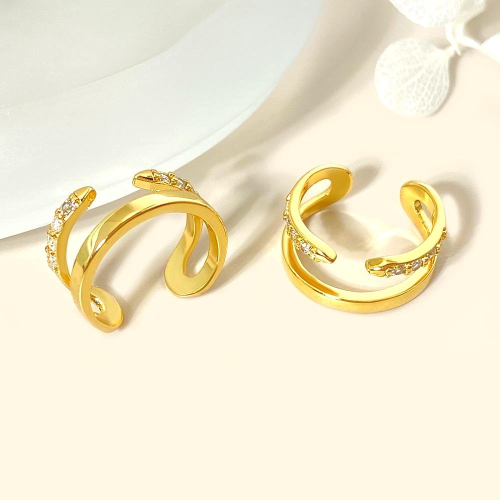 FOXI real 925 silver earrings CZ Double Band Ear Cuffs Dainty Conch Earrings Minimalist Spike cuff Earrings 925 Silver Ear Cuff