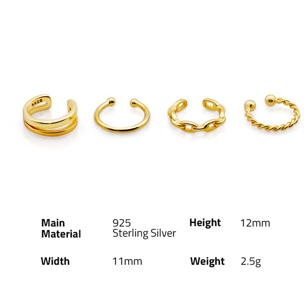 Chris April fine jewelry 925 sterling silver gold plated adjustable simple ear cuff earring