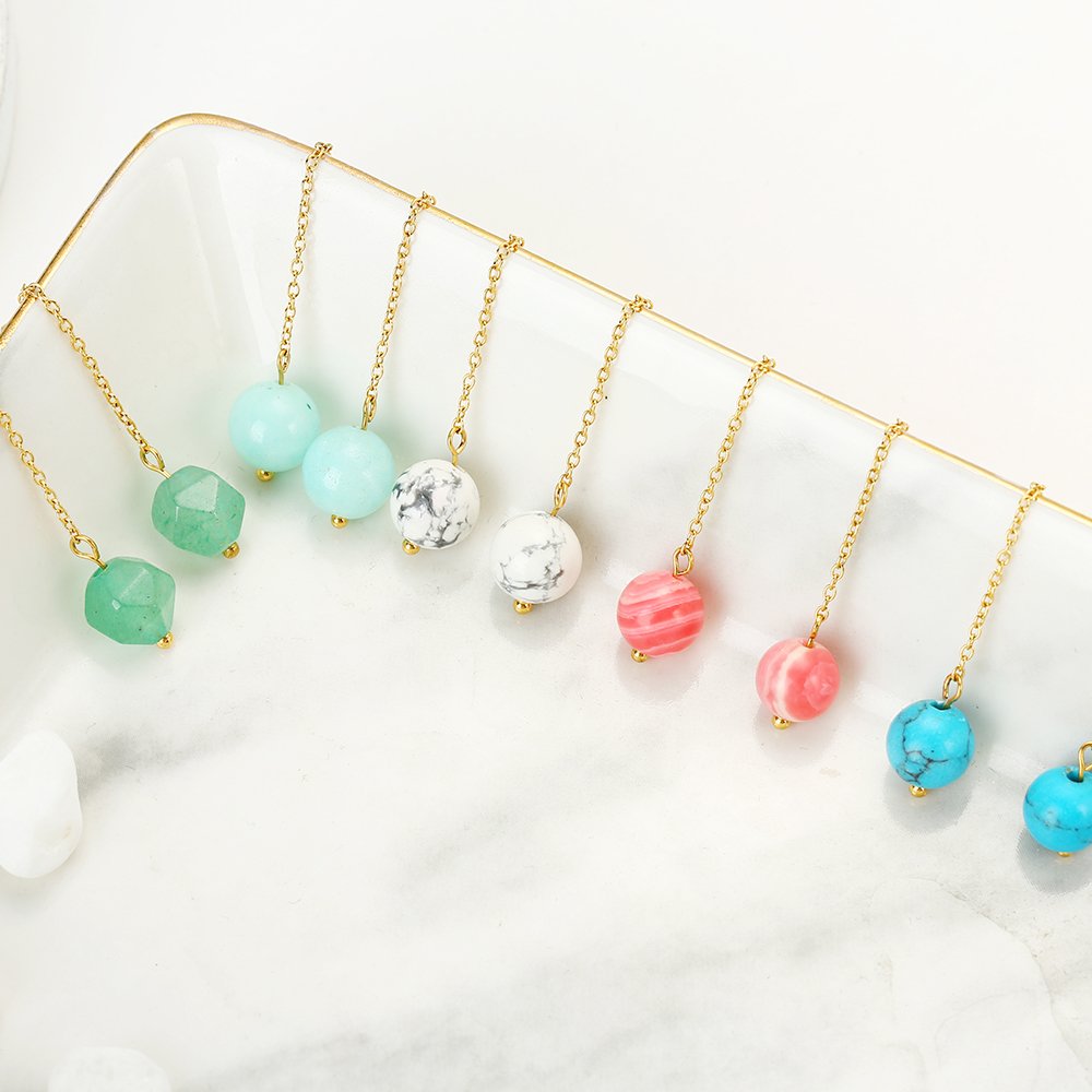 Wholesale Custom Stainless Steel Luxury Jewellery Fine Natural Stone Bead Drop Earrings Fashion Jewelry for Women Accessories