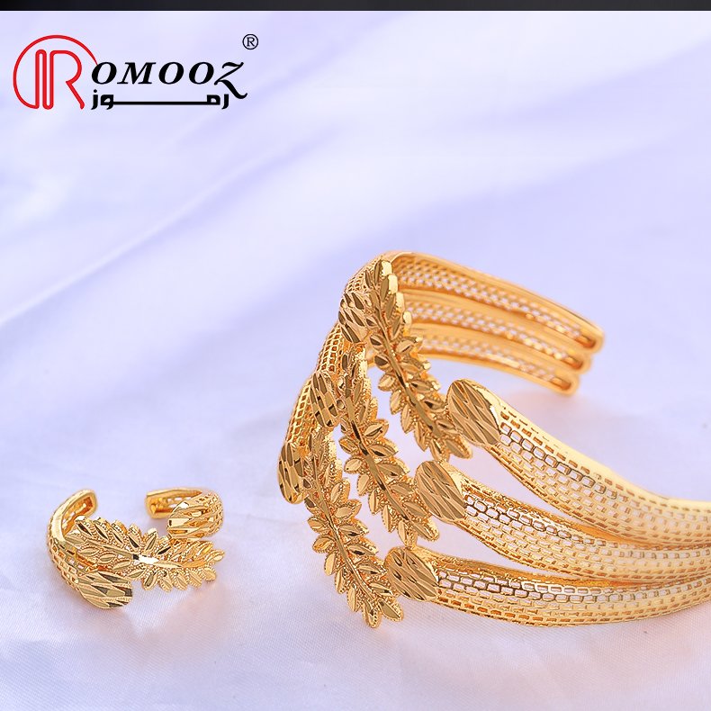Zimas 18K Gold Plated Filled Dubai Cheap Custom Bridal Big Cuff Bangle Rings Jewelry Set