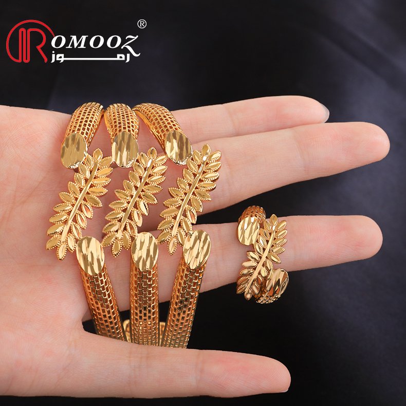 Zimas 18K Gold Plated Filled Dubai Cheap Custom Bridal Big Cuff Bangle Rings Jewelry Set