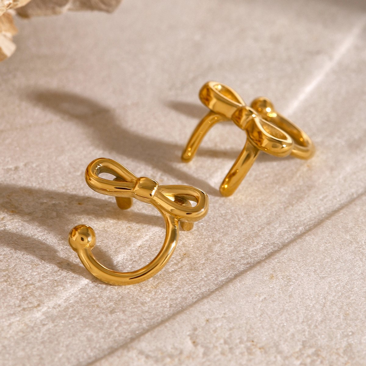 J&D Minimalist Stainless Steel 18K Gold Jewelry Earrings Girls Simple Bow Ear Cuff Earrings