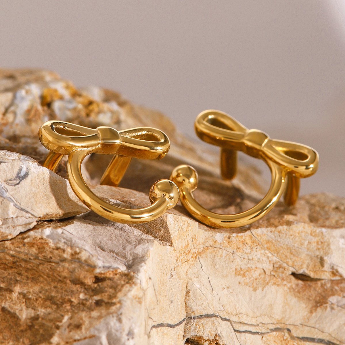 J&D Minimalist Stainless Steel 18K Gold Jewelry Earrings Girls Simple Bow Ear Cuff Earrings