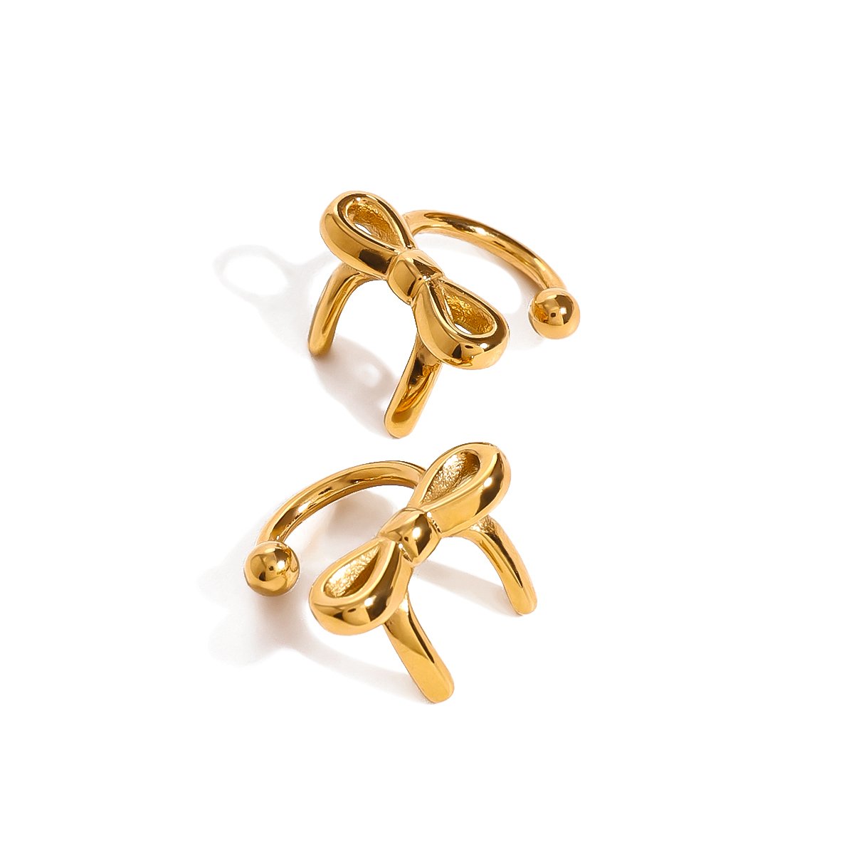 J&D Minimalist Stainless Steel 18K Gold Jewelry Earrings Girls Simple Bow Ear Cuff Earrings