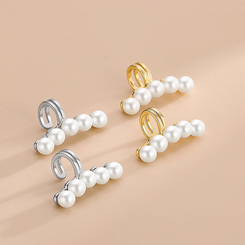 Rainbowking New Design Personality Five Freshwater Pearl No Piercing Ear Cuff Earrings S925 Sterling Silver Jewelry For Women