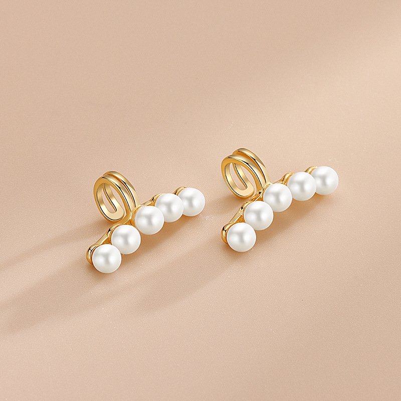 Rainbowking New Design Personality Five Freshwater Pearl No Piercing Ear Cuff Earrings S925 Sterling Silver Jewelry For Women