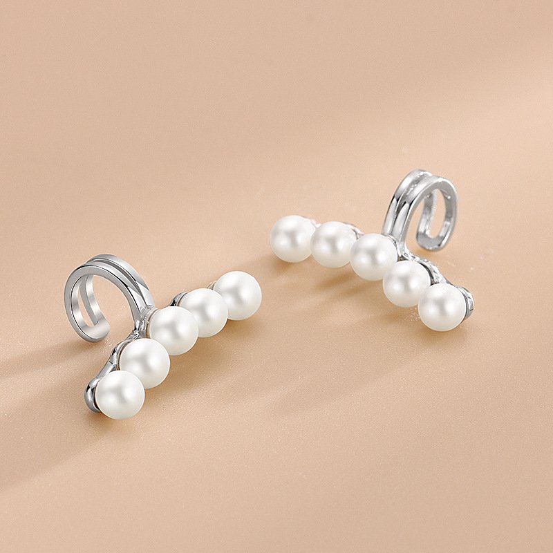 Rainbowking New Design Personality Five Freshwater Pearl No Piercing Ear Cuff Earrings S925 Sterling Silver Jewelry For Women