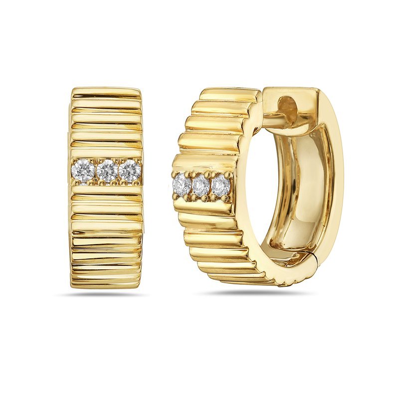 925 Sterling Silver Ribbed Huggie Hoop Earrings For Women Jewelry With Zircon
